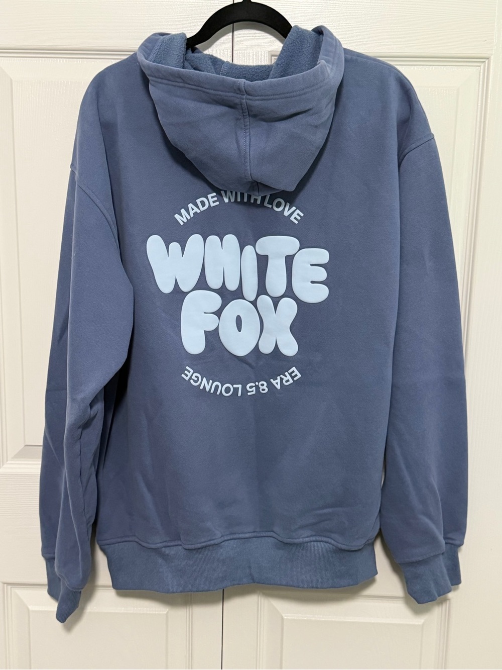 White Fox Made with Love Hoodie Sweatshirt in Blue Size Large/Extra Large VGUC